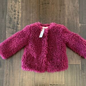 NWT Janie and Jack Girls Plush Faux Fur Coat Jacket in Deep Berry! Size 5/6